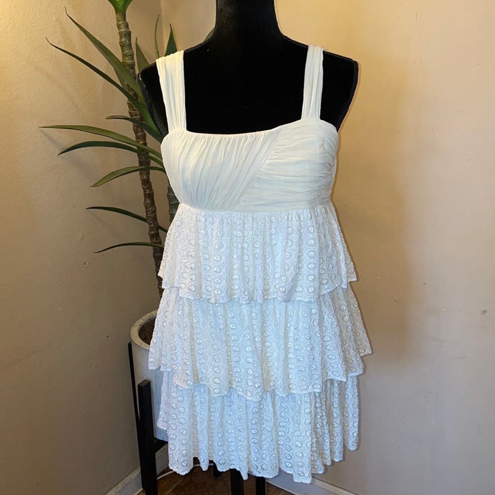 Alice + Olivia Silk And Eyelet Three Tiered Dress